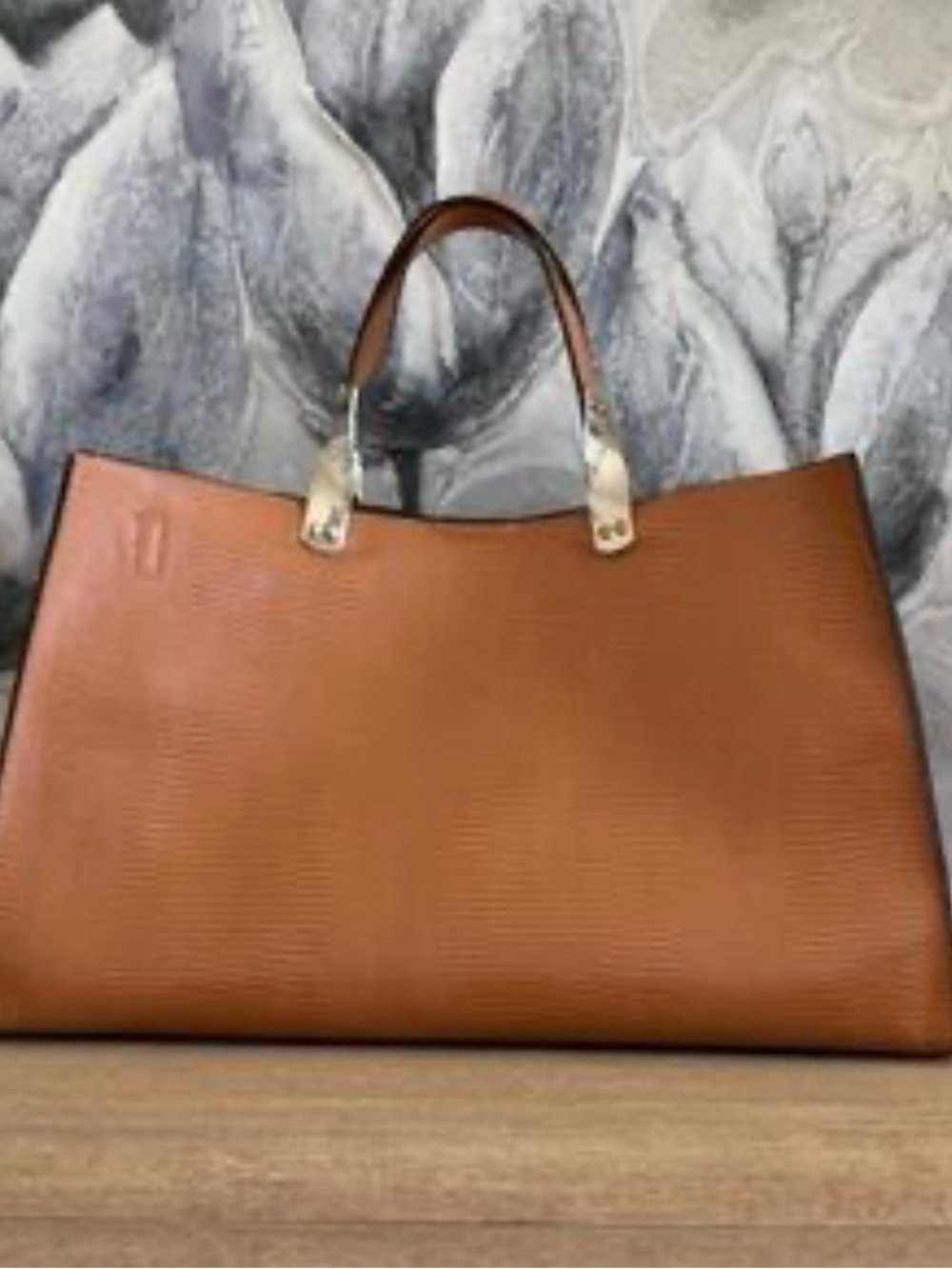 Zara Tan Structured Tote Bag with Silver Hardware